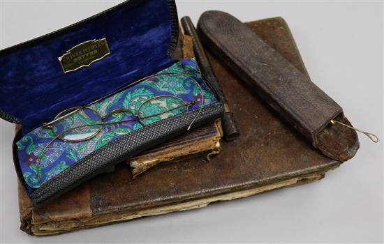 A leather music album, autograph album, spectacles and pen, etc.